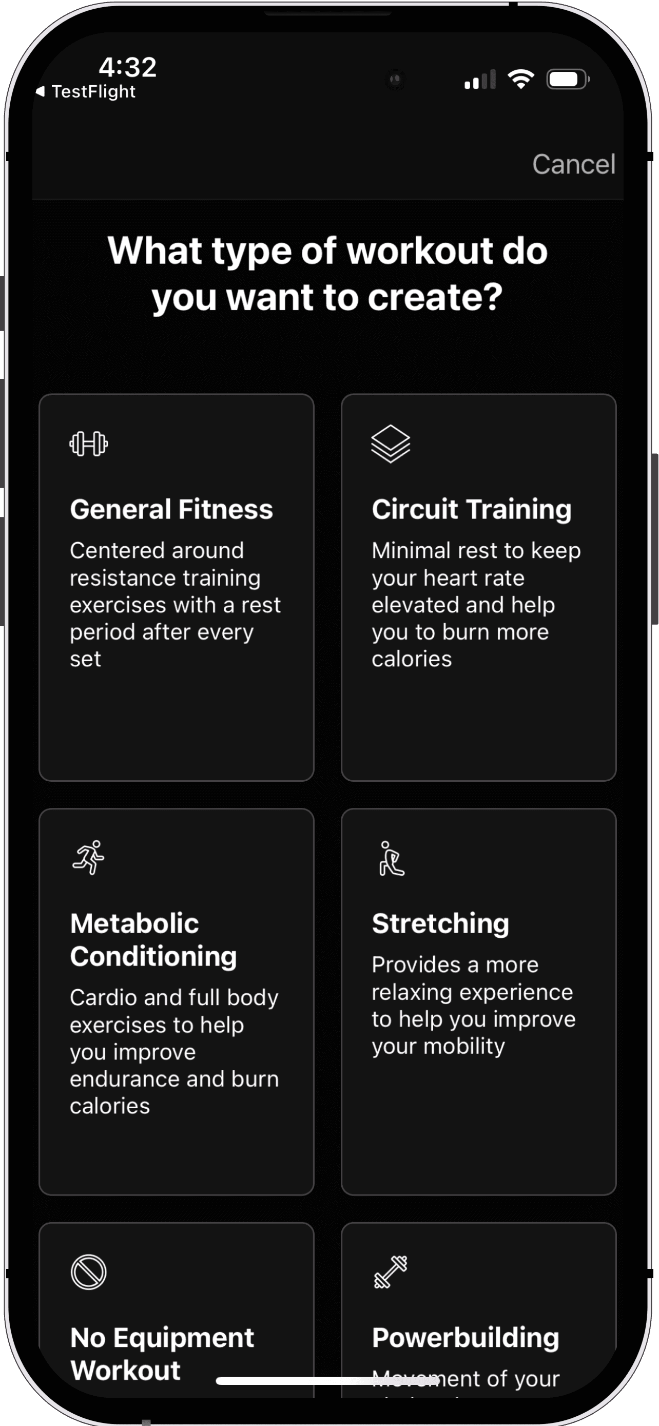 Section app screen