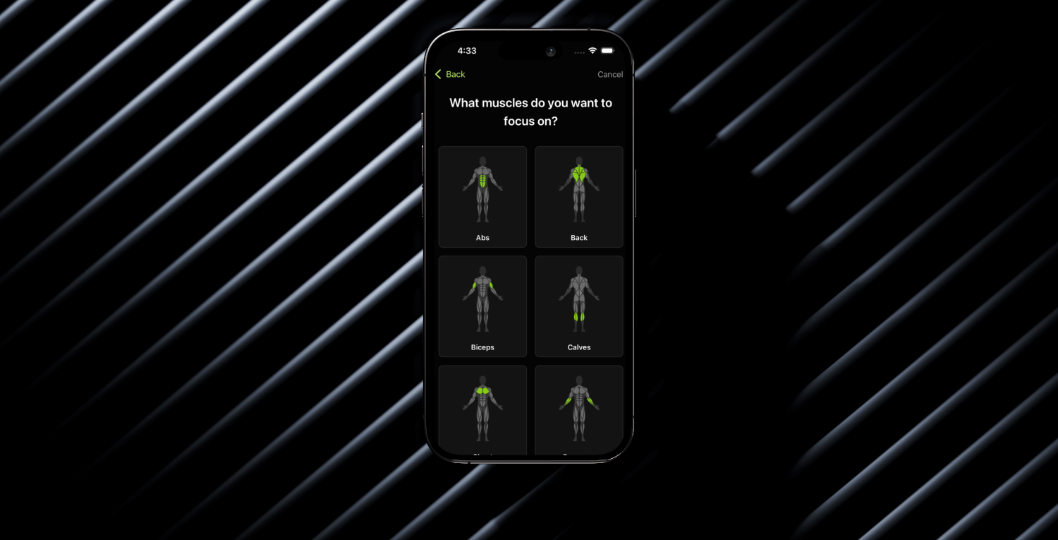 Muscle group selection app screen